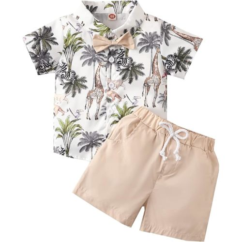 CIYCUIT Toddler Baby Boys Summer Print Shirt Outfits Clothes Short Sleeve Button Down Tops + Shorts Set
