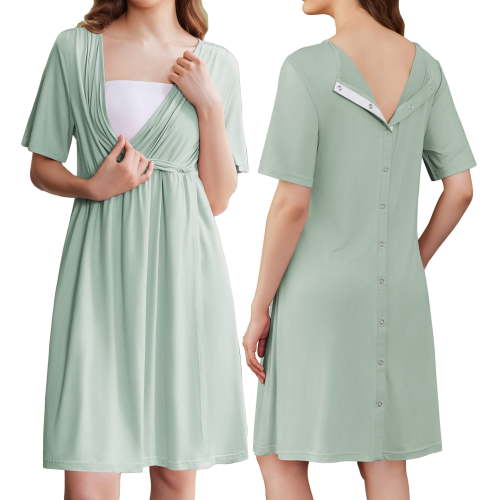Avidlove Women Maternity Nursing Nightgown with Button Short Sleeve Nursing Dress for Breastfeeding Labor and Delivery Gown for Hospital S-XXL