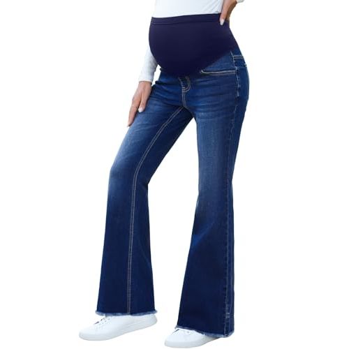 BLENCOT Maternity Jeans for Women Over Belly Pregnancy Pants Comfy Pregnant Jeans Flare Denim Jeans with Pockets