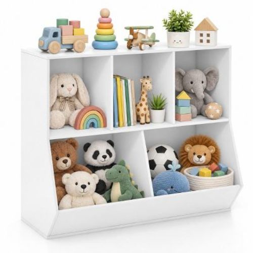 5 Cube Wooden Kids Toy Storage Organizer with Anti Tipping Kits in White