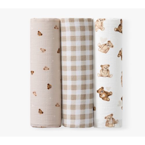 Teddy Bear Muslin Swaddle Set