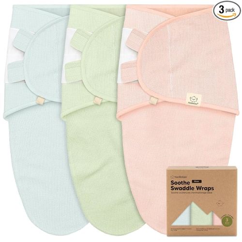 3-Pack Organic Swaddles for Newborns, Baby Sleep Sacks 0-3 Months - Baby Swaddle Wrap, Newborn Wearable Blanket, Infant Sleep Sack for Girls, Boys, Soft & Snug, Large Hook & Loop Closure (Mellow)