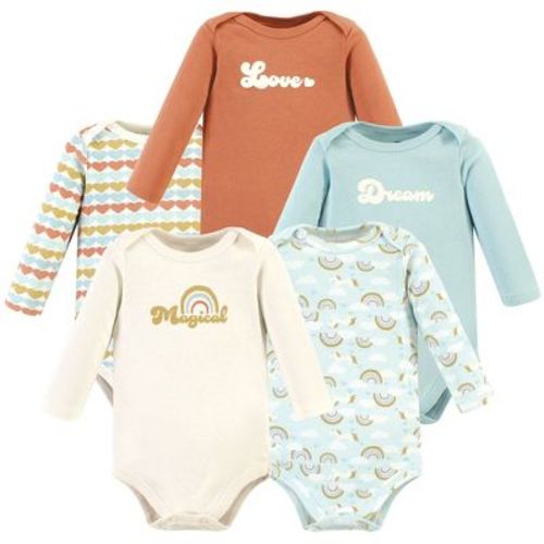 Hudson Baby Infant Girl Cotton Long-Sleeve Bodysuits, Magical Rainbow 5-Pack