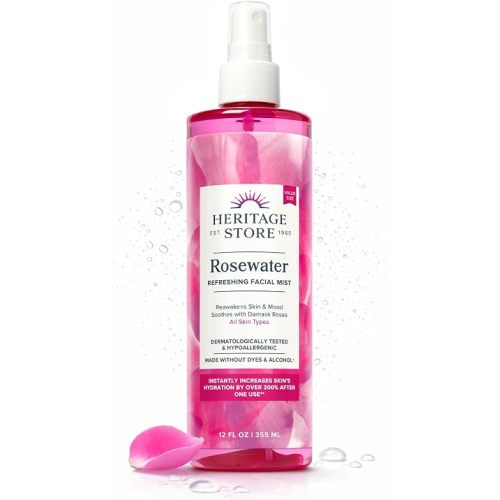 HERITAGE STORE Rosewater Facial Mist, Hydrating Face Spray, 12 fl oz