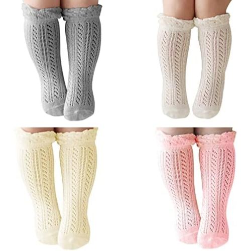 ACTLATI Baby Girls Knee High Socks Hollow Out Anti-skid Knitting Stockings Suitable for 0-2 Years Infants Toddlers