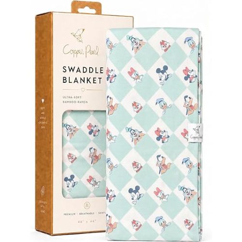 Copper Pearl Swaddle Blankets for Newborns | Soft Stretchy Receiving Blankets for Boys and Girls | Large 46 x 46 Inch Baby Blankets | Lightweight and Breathable Swaddles | Mickey Mouse & Friends