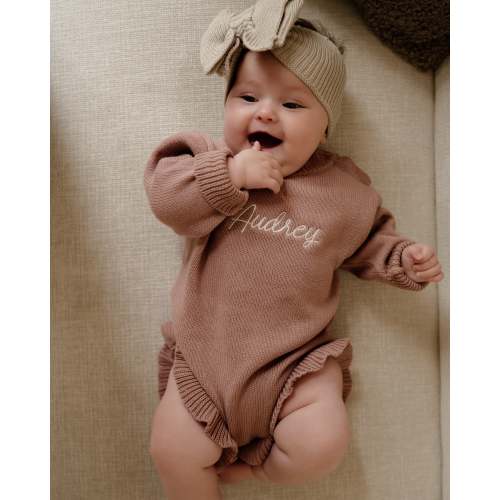 Frill Leg Knit Romper - Vintage Rose – Pine Kids Co