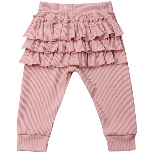 Karuedoo Baby Girls Soft Cotton Knit Ruffle Tights Leggings Infant Toddler Solid Color Stretch Long Pants