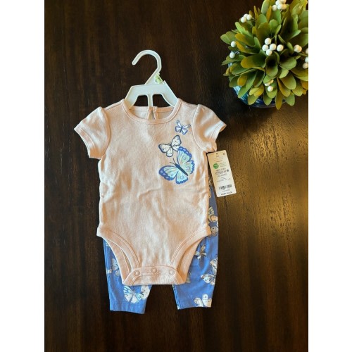 Carters Size 3M Baby Girl 2PC Romper. Pink & Blue. NWT