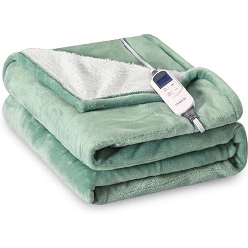 Heat Blanket 50”x60” Throw,Soft Flannel & Sherpa Reversible Electric Blanket with 10 Heat Settings,12 Timer Setting and 8 Hours Auto-Shut Off,ETL Certified Machine Washable,Green