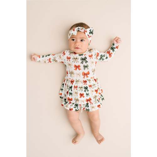 Holiday Bows Long Sleeve Bodysuit Bamboo Dress