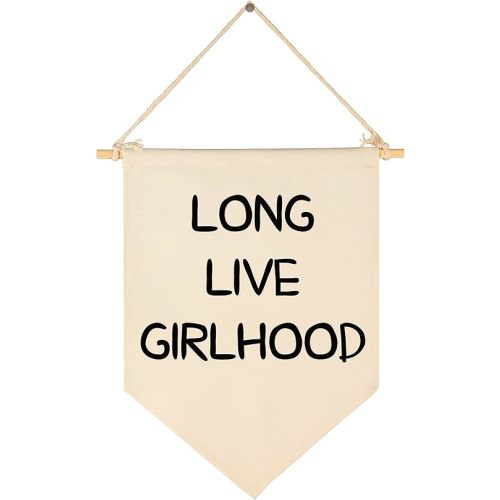 Long Live Girlhood-Home Decor-Wedding Wall Flag-Canvas Hanging Pennant Flag Banner Wall Sign Decor Gift for Kids Girl Teen Nursery Bedroom Playroom Front Door-Birthday Christmas Gift