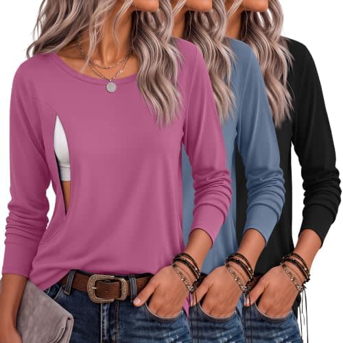 Huukeay 3 Pack Womens Nursing Tops Breastfeeding Shirts Zipper