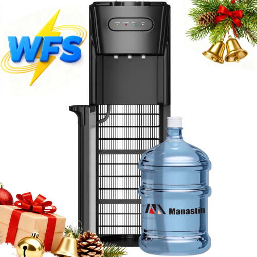 Manastin Bottom-Loading Water Dispenser, 3 Temperatures (Hot, Room and Cold), Child Safety Lock, LED Display with Water Shortage Alert, Black