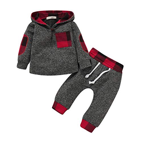 2PCs Baby Deer Print Hoodies with Pocket Top + Striped Long Pants Autumn Outfit Set