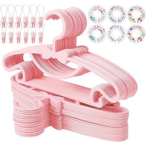 50 Pack Pink Baby Hangers Plastic Baby Clothes Hanger with Clips