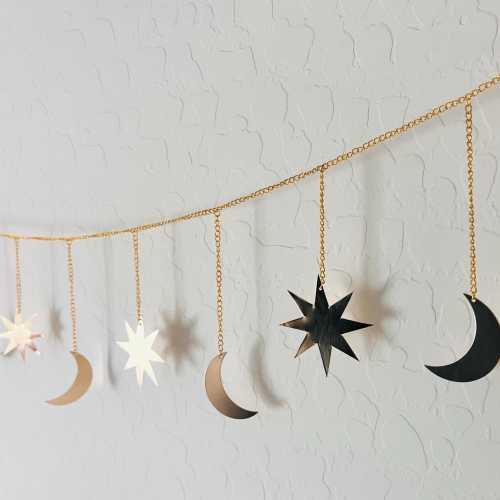 Gold Hanging Moon Garland Wall Moon Nursery Decor Gold Moon Decor Whimsigoth Wall Decor Moon Phase Garland Whimsical Decor Magical Wall Art