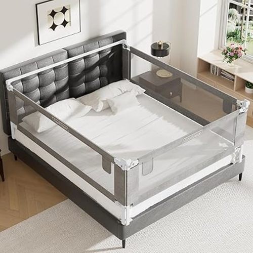3-Pack King Size Bed Rails for Toddlers -Height Adjustable Baby Bed Rail Guard Specially Designed for King Size Bed (78.7"x78.7"x74.8"-Grey)