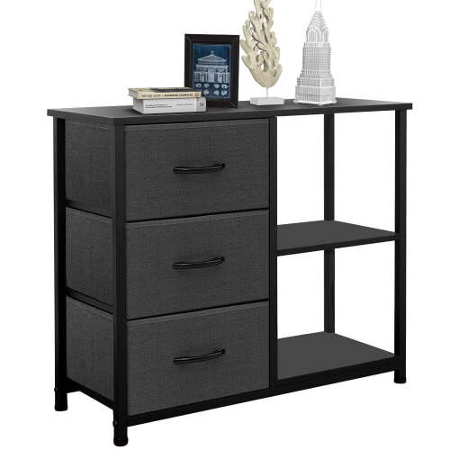 ACCVER 3-Drawer Fabric Dresser with Shelves, Closet and Chest for Bedroom, Clothes Storage Organizer, for Living Room, Apartment, Dark Grey