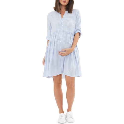 Maternity Sam Stripe Maternity/Nursing Dress, Small, Sky Blue / White