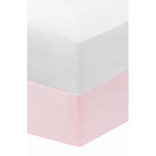 EVERYDAY KIDS 2-Pack Fitted Crib Sheets, 100% Soft Microfiber, Breathable and Hypoallergenic Baby Sheet, Fits Standard Size Crib Mattress 28in x 52in, Pink Nursery Sheet and White Nursery Sheet