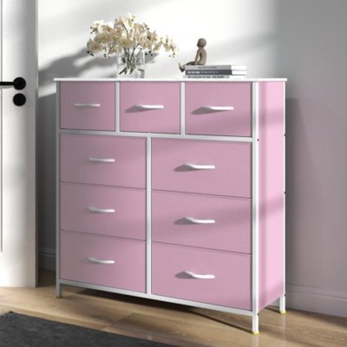 Uforic 9-Drawer Pink Fabric Dresser for Kids & Adults, Metal Frame Storage for Bedroom & Living Room