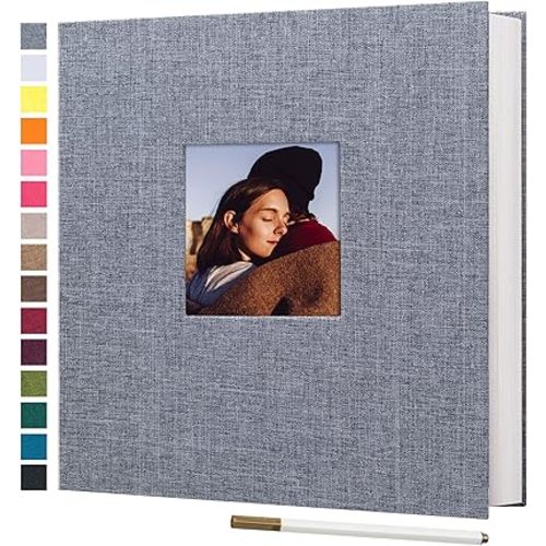 Large Photo Album Self Adhesive 4x6 5x7 8x10 Pictures Linen Cover 80 Blank Pages Magnetic DIY Scrapbook Albums with A Metallic Pen (Gray)