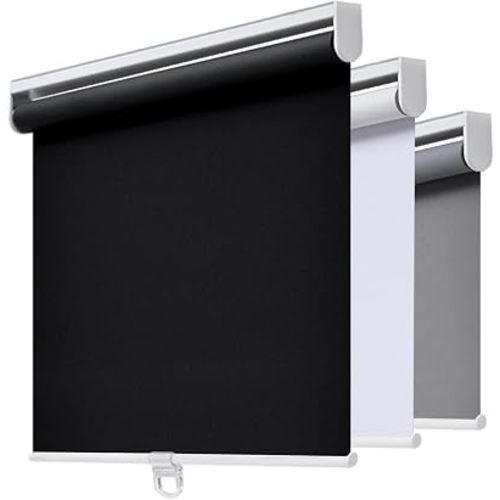 AOSKY Blackout Cordless Roller Shades for Windows, 35.5" W x 72" H, Black