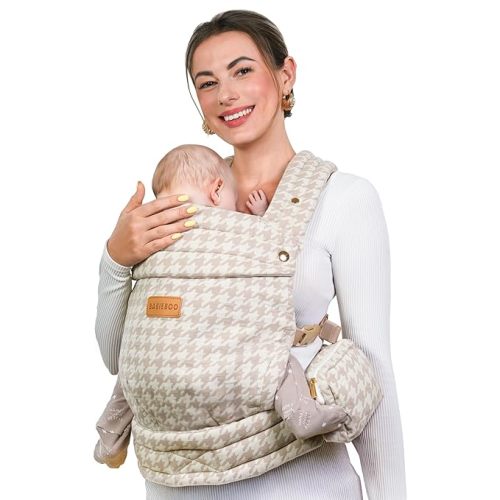 Baby Carrier Newborn to Toddler, Toddler Carrier with Head Support 7-44lbs, Baby Sling Carrier with Detachable Pouch, Hands-Free, Lumbar Support (Beige)