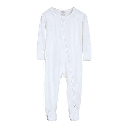 Xudanell Baby Romper 100% Organic Cotton Pajamas One Piece Long Sleeve Zipper Footie Onesie for 0~12M Baby (White, 6-12 Months)