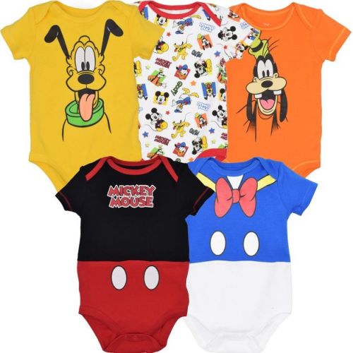 Disney Mickey Mouse Donald Duck Pluto Newborn Baby Boys 5 Pack Cuddly Bodysuits Mickey Mouse Clubhouse 0-3 Months