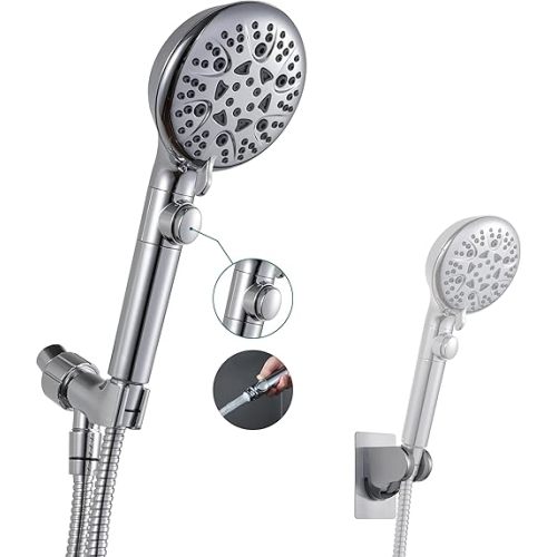 Handheld Shower Head with On Off Switch 8-Mode High Pressure Showerhead with 79 Inches Extra-long Stainless Steel Hose and Bracket PLUS Extra Low-Reach Adhesive Wall Mount for Kids,Silver…