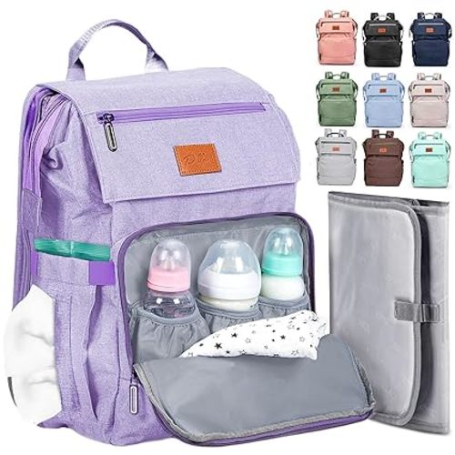 Baby Shower Gifts for Mom - Diaper Bag Backpack - 16 Organizer Pockets Baby Diaper Bag w/ Insulated Bottle Holders & Wipes Pocket, Large Capacity Baby Bag Backpack - Waterproof & Easy to Clean, Purple