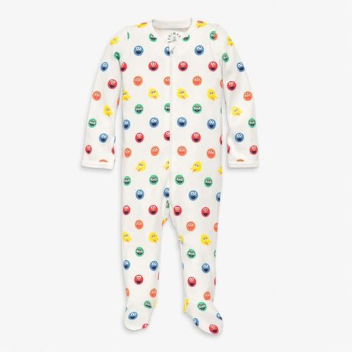 Primary Baby Organic Sesame Street Friends Zip Footie In Ivory Rainbow Sesame Street Friends Size Newborn