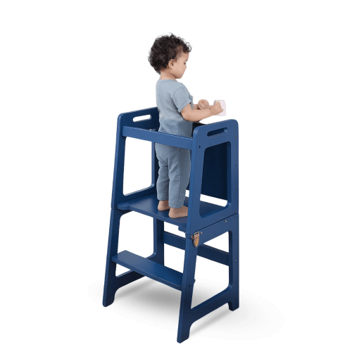 Toddler Kitchen Stool & Montessori Chalkboard Desk | 4-in-1 Convertible Helper Tower