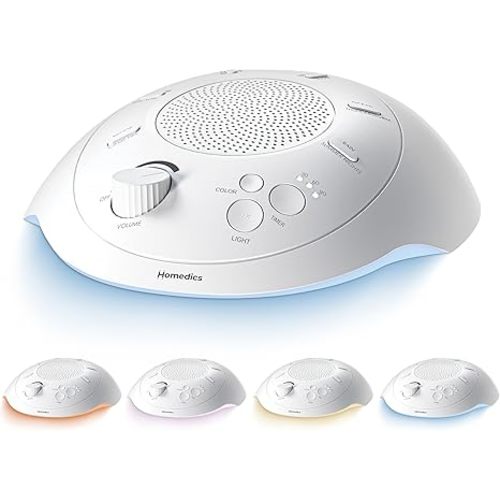 Homedics SoundSleep White Noise Machine, Silver, Small Travel Size with 6 Relaxing Nature Sounds, Portable Therapy for Home, Office, Nursery, Auto-Off Timer