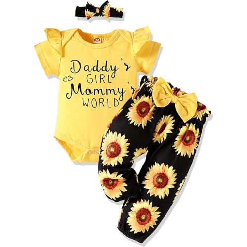 AMAWMW Newborn Baby Girl Clothes Infant Baby Ruffle Romper Pants Summer Outfits 4PCS Gifts Set Toddler Girls' Clothing
