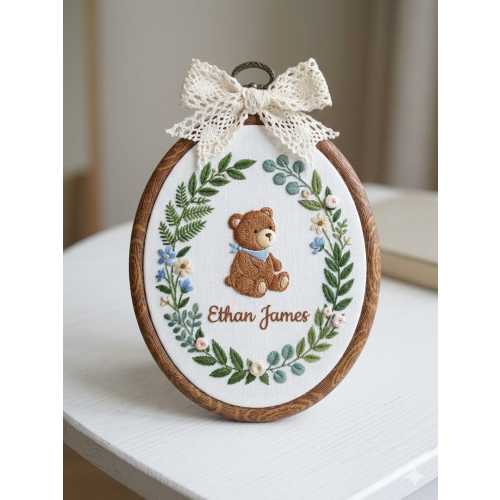 Custom Animal And Floral Hand Embroidered Hoop, Baby Name Nursery Decor, Name Embroidery, Baby Announcement Sign, Baby Nursery Wal Art