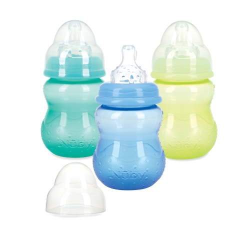 Nuby 8 Ounce Wide Neck Tritan Bottles Boy, 3 Count