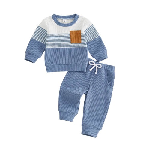 Long Sleeve Striped Waffle Set (3-6M or 9-12M)
