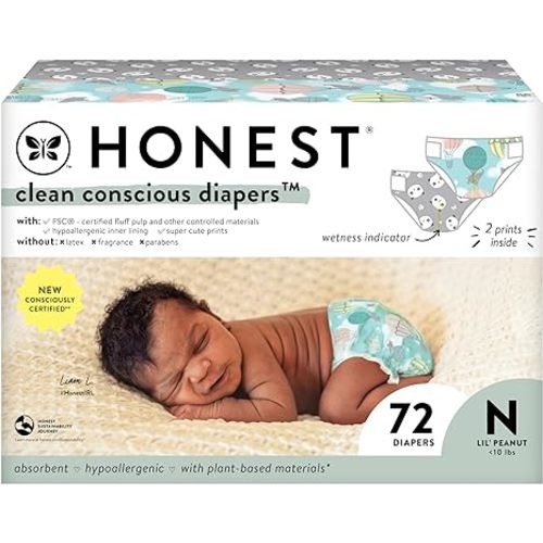 The Honest Company Clean Conscious Diapers | Plant-Based, Sustainable | Above It All + Pandas | Club Box, Size Newborn, 72 Count - Newborn (72 Count)
