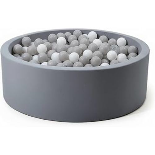 Foam Ball Pit for Toddlers - 36.5" x 13.2" Toddler Ball Pit (Includes 150 Balls),100% Cotton Cover & High-Resilience Memory Foam, Machine Washable, Foldable for Indoor/Outdoor (Grey)
