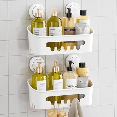 TAILI Shower Caddy Suction Cup 2 Pack, Heavy Duty Bathroom Organizer, Removable Shelves for Inside Shower, Shampoo, Waterproof Suction Plastic Storage for Bathroom Accessories Holder, White