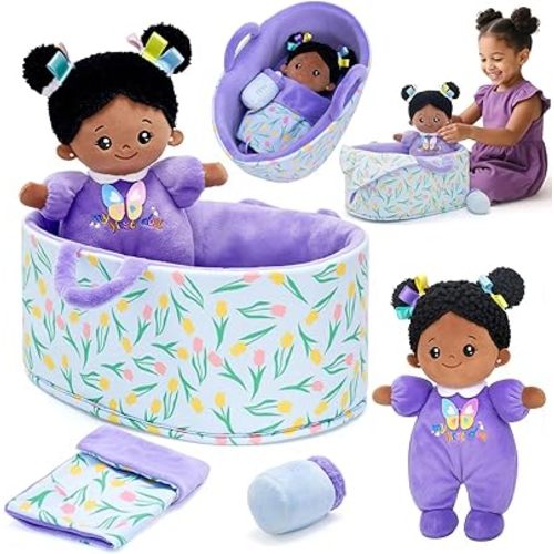 OUOZZZ 10" Soft Baby Doll Set, Black Baby Doll Accessories Purple