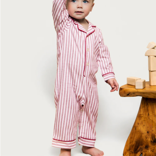 Baby's Twill Classic Romper in Antique Red Ticking