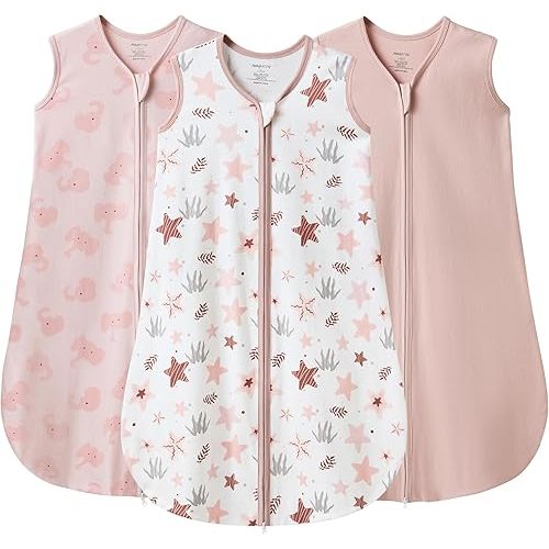 JELLYMONI Baby Sleep Sack 0-6 Months 0.5 Tog Wearable Blanket for Baby, 100% Cotton 3 Pack Infant Toddler Sleeping Sack Lightweight Soft 2-Way Zipper Sleepsack