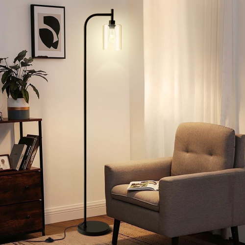 Vesteel Arc Floor Lamp for Living Room, Modern Standing Lamp with Glass Lampshade, Industrial Metal Tall Lamp for Home Bedroom Office, Foot Pedal Switch & LED Bulb Included