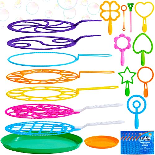 JOYIN Big Bubble Wands Set Bulk for Kids Summer Outdoor Toy Game Activity Party Favors, 18 Pcs Giant Bubble Maker with Tray, 12" Large, 6 Pcs Solution Suitable for All Age People