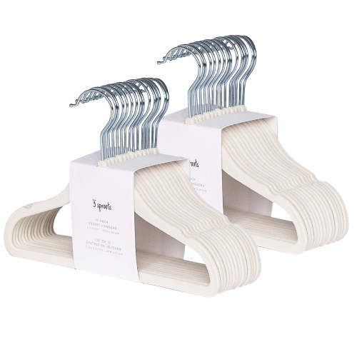 "3 Sprouts Baby Velvet Hangers, Cream, Pack of 30, 11.4""x8.07"
