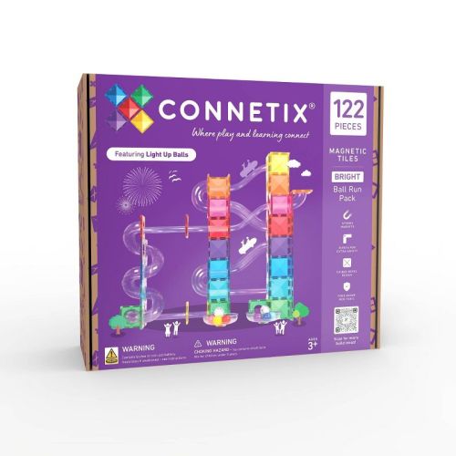 CONNETIX Magnetic Tiles Bright Ball Run Pack : Creative Building Educational Toy Set 122pc